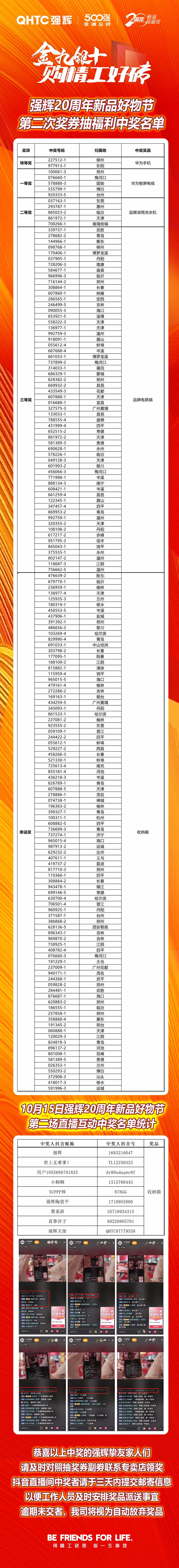 強輝20周年新品好物節第二場直播獲獎名單公布！
